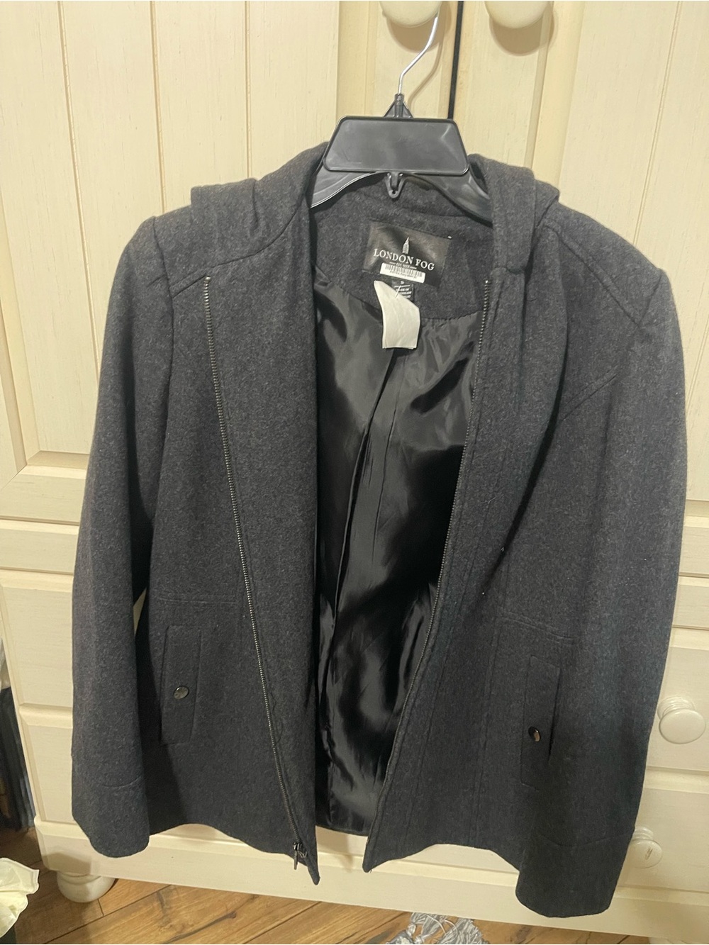 London Fog Men's Charcoal Hooded Wool-Blend Pea Coat